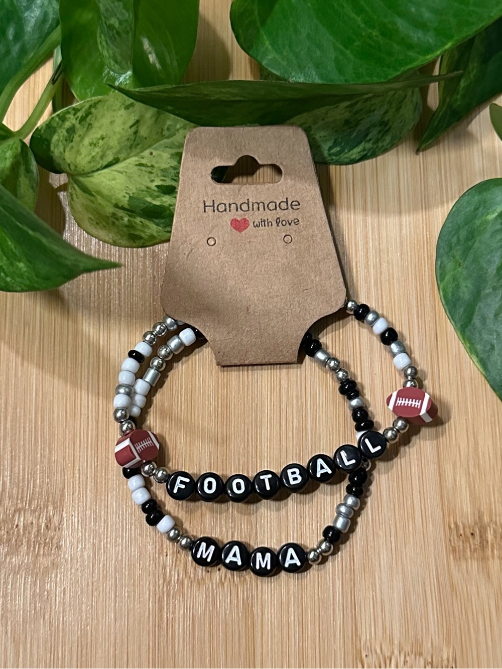 🏈✨ Football Mama 2-Piece Stretchy Beaded Bracelet Set | Handmade | Mom Stack 🏈